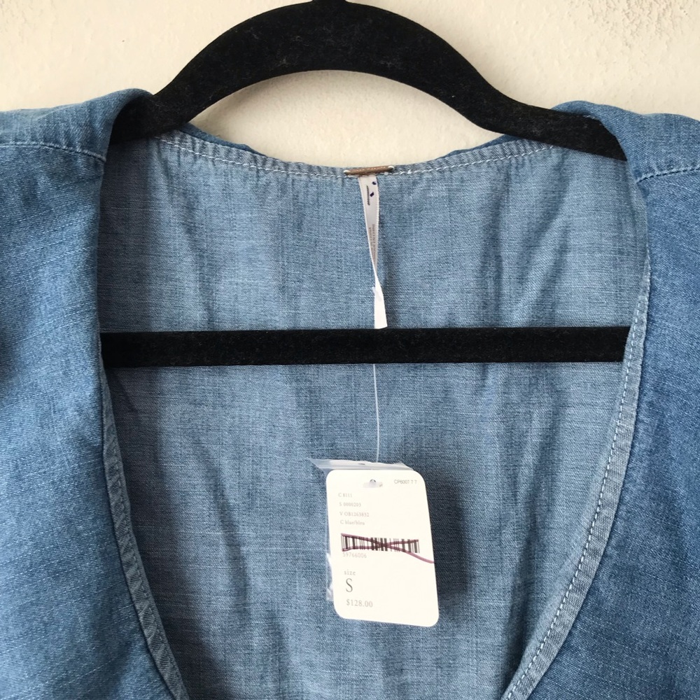 Free People Denim Ruffle Top - Picture 2 of 7